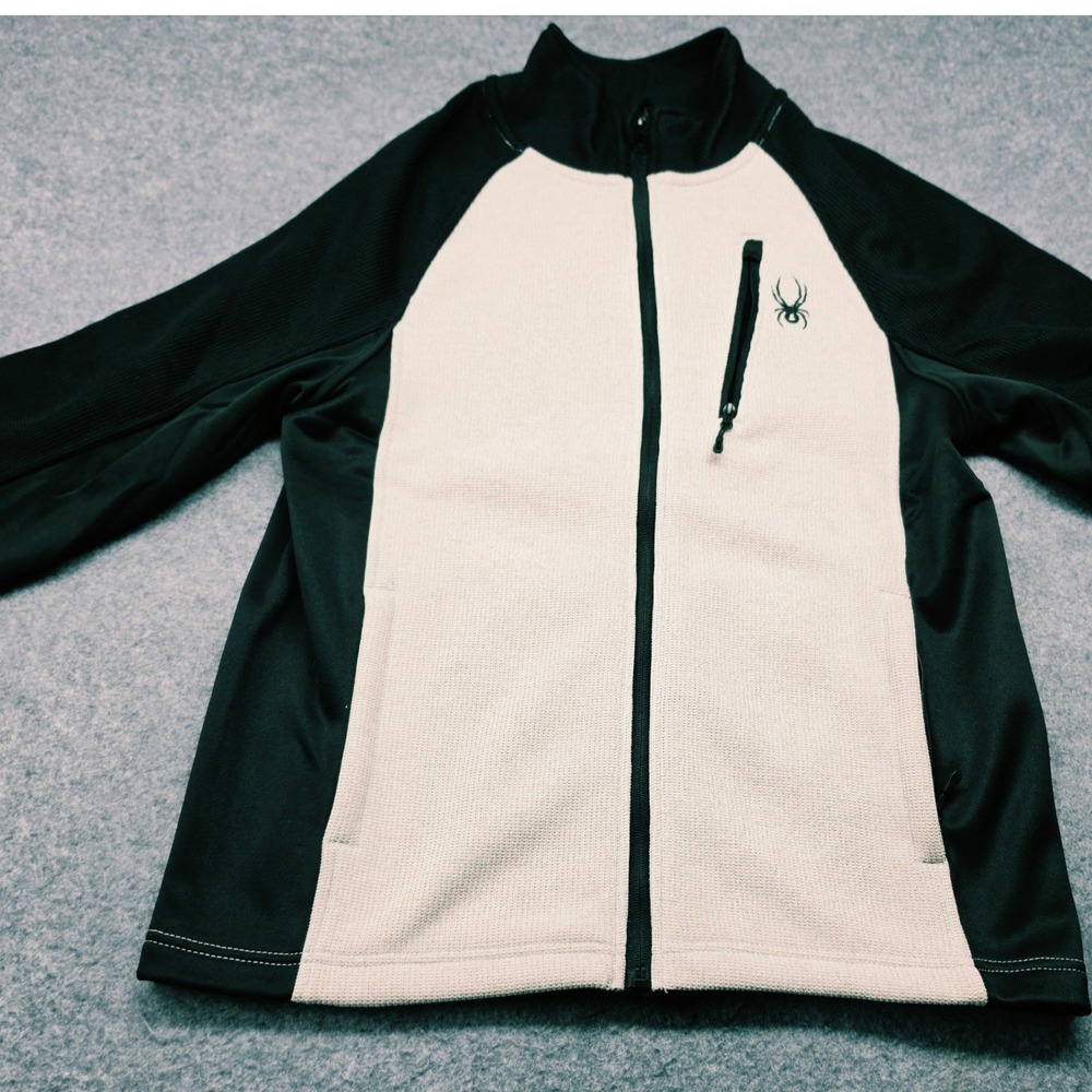 Spyder Men NWT Full Zip Jacket Waffle Knit Mock Neck Black Cream Running Medium